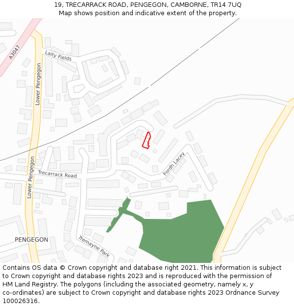 19, TRECARRACK ROAD, PENGEGON, CAMBORNE, TR14 7UQ: Location map and indicative extent of plot