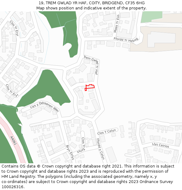 19, TREM GWLAD YR HAF, COITY, BRIDGEND, CF35 6HG: Location map and indicative extent of plot