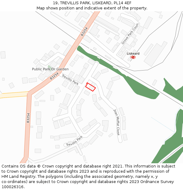 19, TREVILLIS PARK, LISKEARD, PL14 4EF: Location map and indicative extent of plot