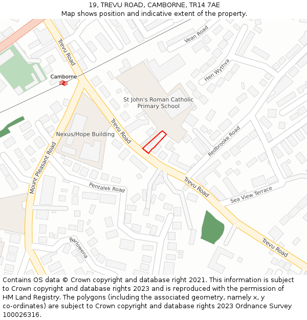 19, TREVU ROAD, CAMBORNE, TR14 7AE: Location map and indicative extent of plot