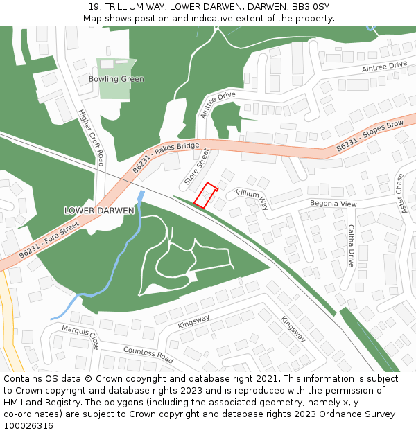19, TRILLIUM WAY, LOWER DARWEN, DARWEN, BB3 0SY: Location map and indicative extent of plot