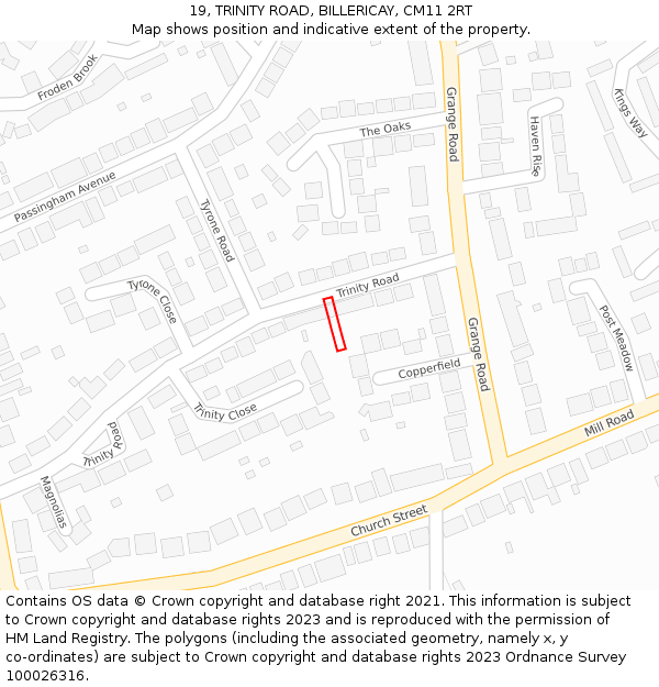 19, TRINITY ROAD, BILLERICAY, CM11 2RT: Location map and indicative extent of plot