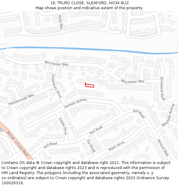 19, TRURO CLOSE, SLEAFORD, NG34 8UZ: Location map and indicative extent of plot