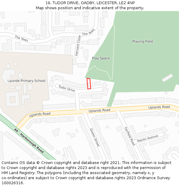 19, TUDOR DRIVE, OADBY, LEICESTER, LE2 4NP: Location map and indicative extent of plot