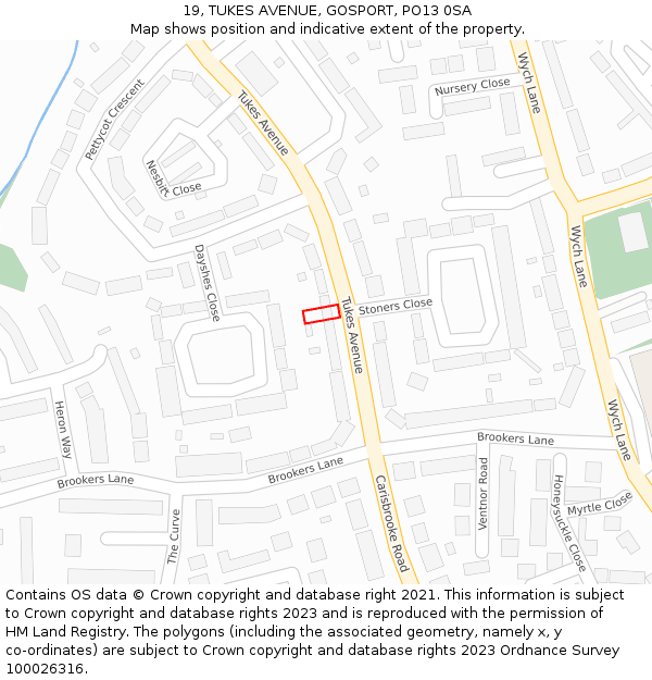 19, TUKES AVENUE, GOSPORT, PO13 0SA: Location map and indicative extent of plot