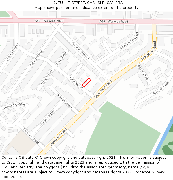 19, TULLIE STREET, CARLISLE, CA1 2BA: Location map and indicative extent of plot