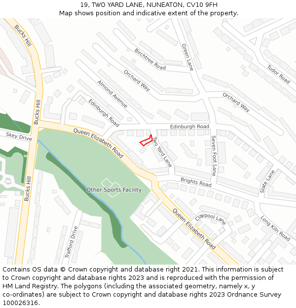 19, TWO YARD LANE, NUNEATON, CV10 9FH: Location map and indicative extent of plot