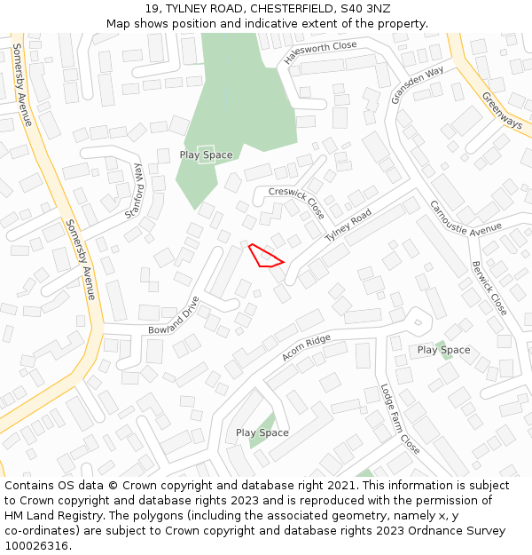 19, TYLNEY ROAD, CHESTERFIELD, S40 3NZ: Location map and indicative extent of plot