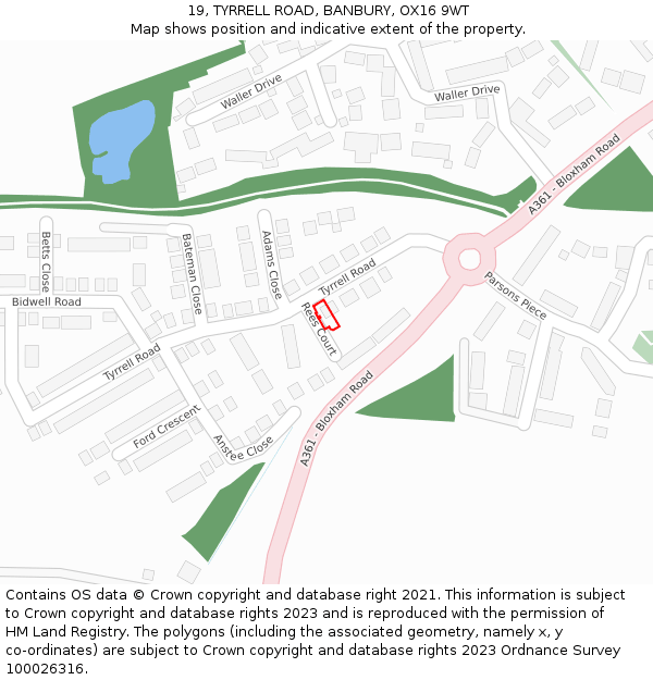 19, TYRRELL ROAD, BANBURY, OX16 9WT: Location map and indicative extent of plot