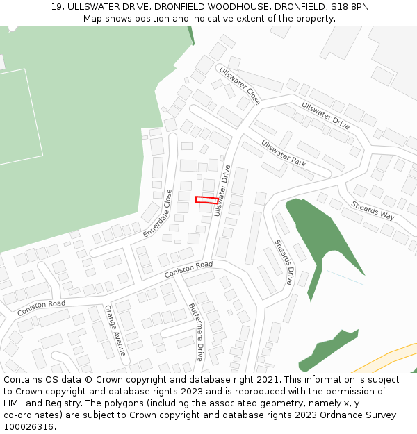 19, ULLSWATER DRIVE, DRONFIELD WOODHOUSE, DRONFIELD, S18 8PN: Location map and indicative extent of plot