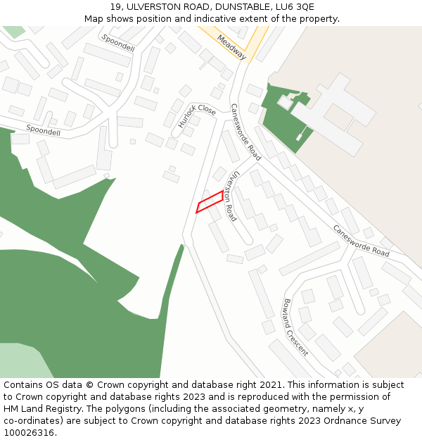 19, ULVERSTON ROAD, DUNSTABLE, LU6 3QE: Location map and indicative extent of plot