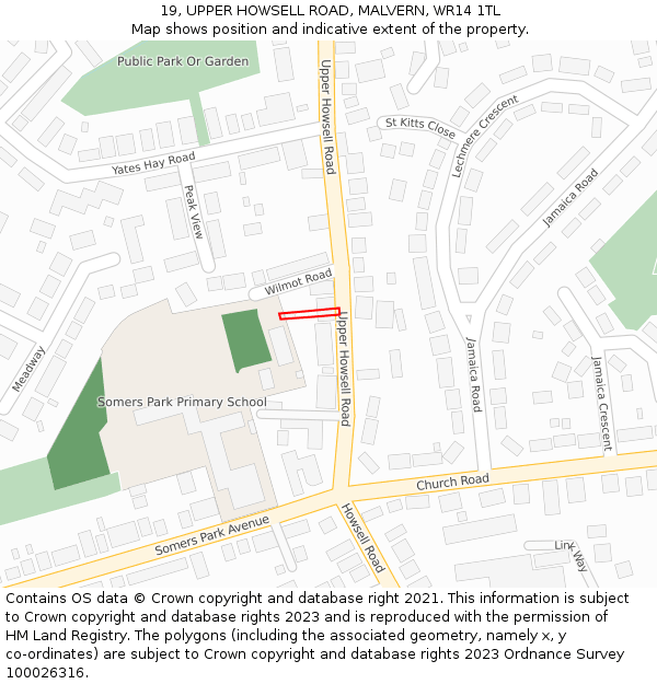 19, UPPER HOWSELL ROAD, MALVERN, WR14 1TL: Location map and indicative extent of plot