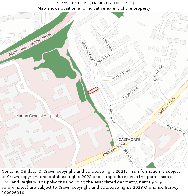 19, VALLEY ROAD, BANBURY, OX16 9BQ: Location map and indicative extent of plot