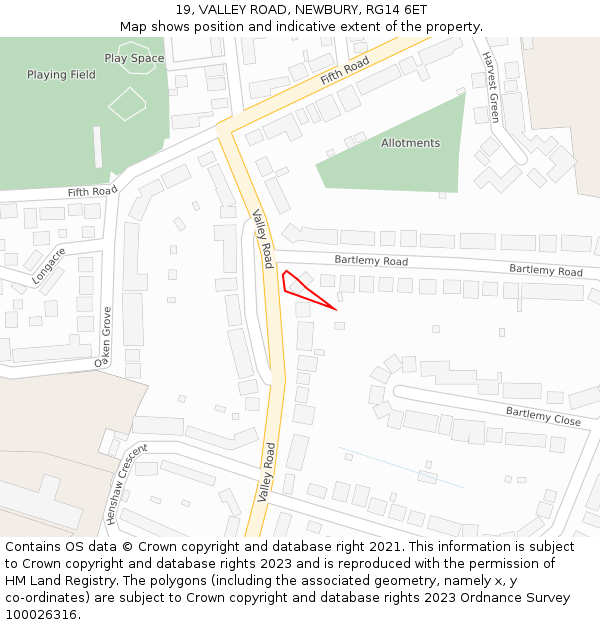 19, VALLEY ROAD, NEWBURY, RG14 6ET: Location map and indicative extent of plot