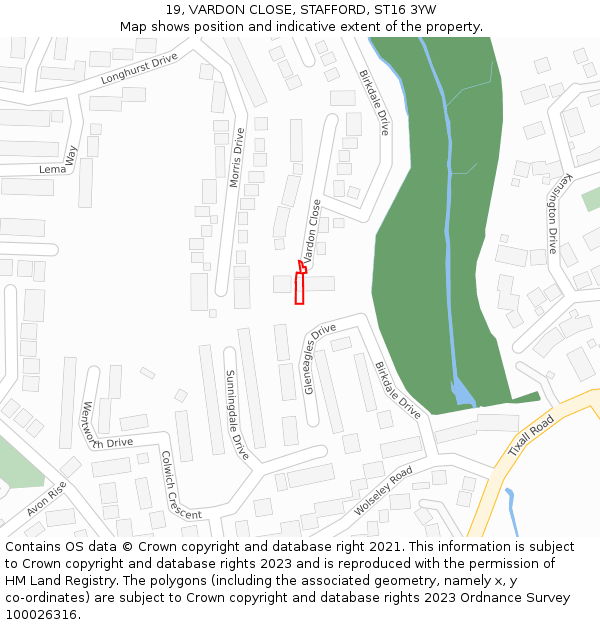19, VARDON CLOSE, STAFFORD, ST16 3YW: Location map and indicative extent of plot