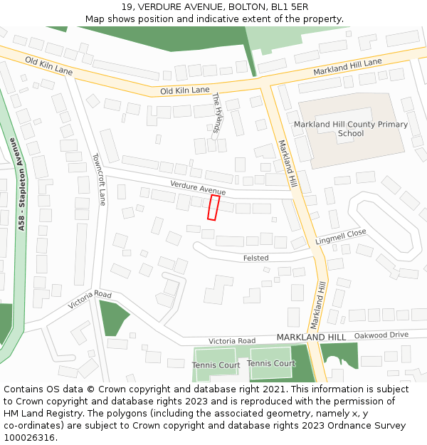 19, VERDURE AVENUE, BOLTON, BL1 5ER: Location map and indicative extent of plot