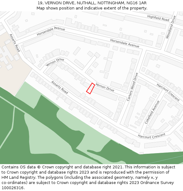 19, VERNON DRIVE, NUTHALL, NOTTINGHAM, NG16 1AR: Location map and indicative extent of plot