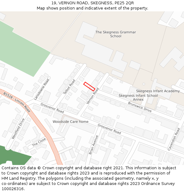 19, VERNON ROAD, SKEGNESS, PE25 2QR: Location map and indicative extent of plot