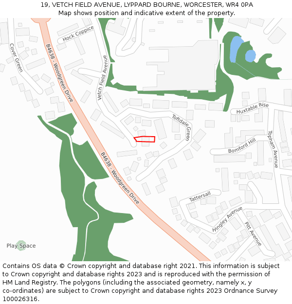 19, VETCH FIELD AVENUE, LYPPARD BOURNE, WORCESTER, WR4 0PA: Location map and indicative extent of plot
