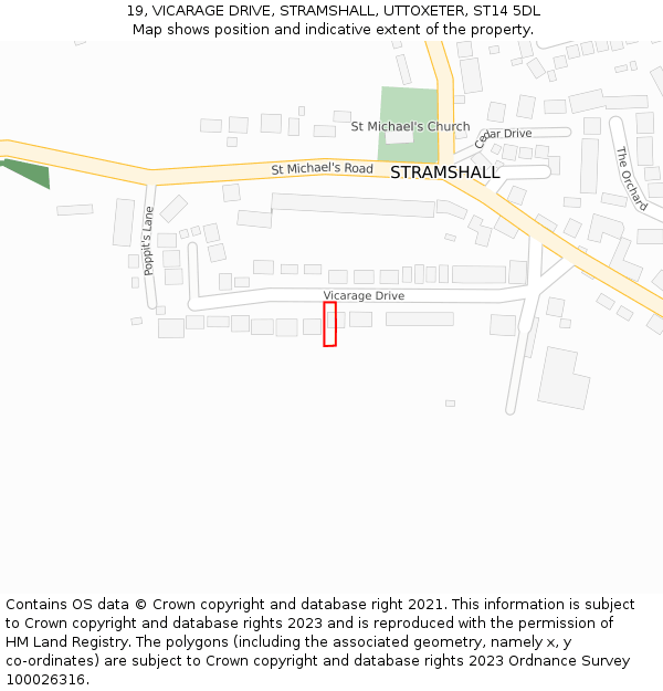 19, VICARAGE DRIVE, STRAMSHALL, UTTOXETER, ST14 5DL: Location map and indicative extent of plot