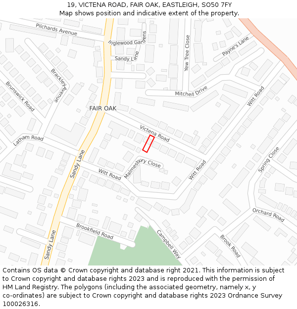 19, VICTENA ROAD, FAIR OAK, EASTLEIGH, SO50 7FY: Location map and indicative extent of plot