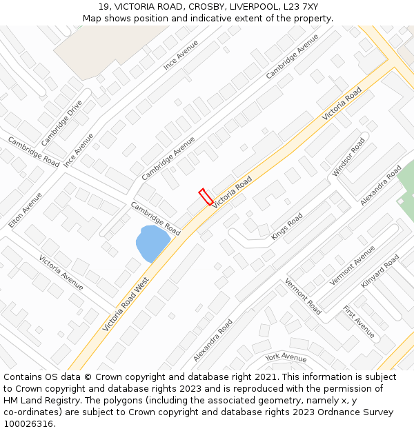 19, VICTORIA ROAD, CROSBY, LIVERPOOL, L23 7XY: Location map and indicative extent of plot