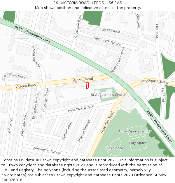 19, VICTORIA ROAD, LEEDS, LS6 1AS: Location map and indicative extent of plot