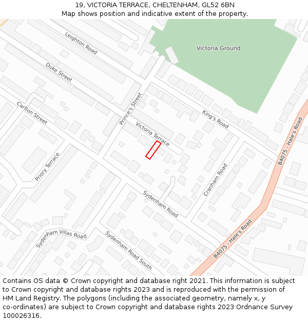 19, VICTORIA TERRACE, CHELTENHAM, GL52 6BN: Location map and indicative extent of plot