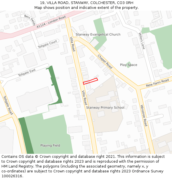 19, VILLA ROAD, STANWAY, COLCHESTER, CO3 0RH: Location map and indicative extent of plot