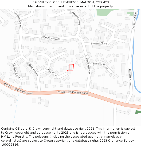 19, VIRLEY CLOSE, HEYBRIDGE, MALDON, CM9 4YS: Location map and indicative extent of plot