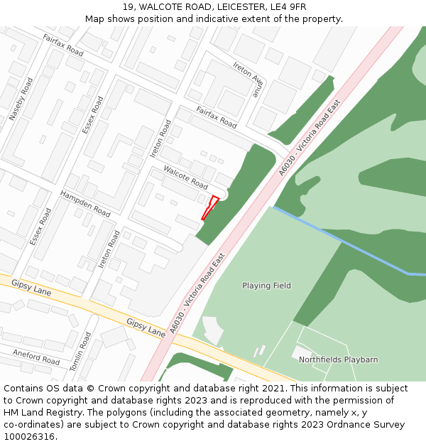 19, WALCOTE ROAD, LEICESTER, LE4 9FR: Location map and indicative extent of plot