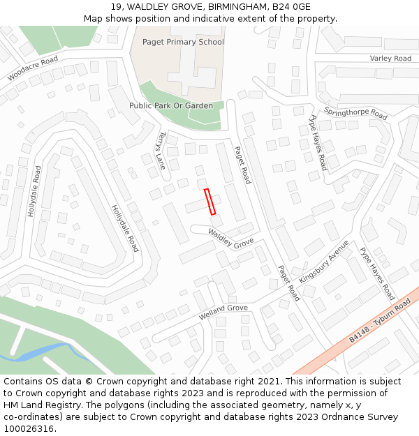 19, WALDLEY GROVE, BIRMINGHAM, B24 0GE: Location map and indicative extent of plot