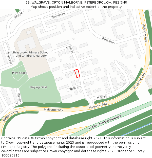 19, WALGRAVE, ORTON MALBORNE, PETERBOROUGH, PE2 5NR: Location map and indicative extent of plot