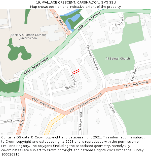 19, WALLACE CRESCENT, CARSHALTON, SM5 3SU: Location map and indicative extent of plot