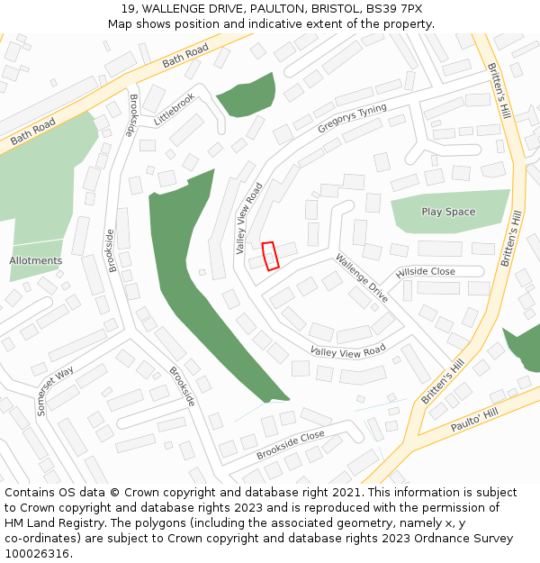 19, WALLENGE DRIVE, PAULTON, BRISTOL, BS39 7PX: Location map and indicative extent of plot