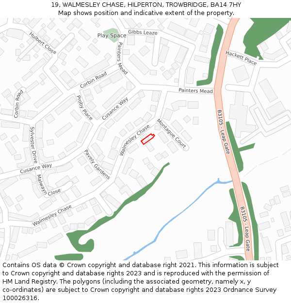 19, WALMESLEY CHASE, HILPERTON, TROWBRIDGE, BA14 7HY: Location map and indicative extent of plot