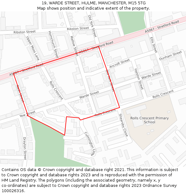 19, WARDE STREET, HULME, MANCHESTER, M15 5TG: Location map and indicative extent of plot