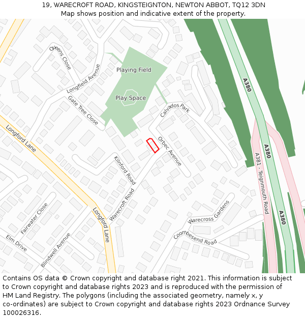 19, WARECROFT ROAD, KINGSTEIGNTON, NEWTON ABBOT, TQ12 3DN: Location map and indicative extent of plot