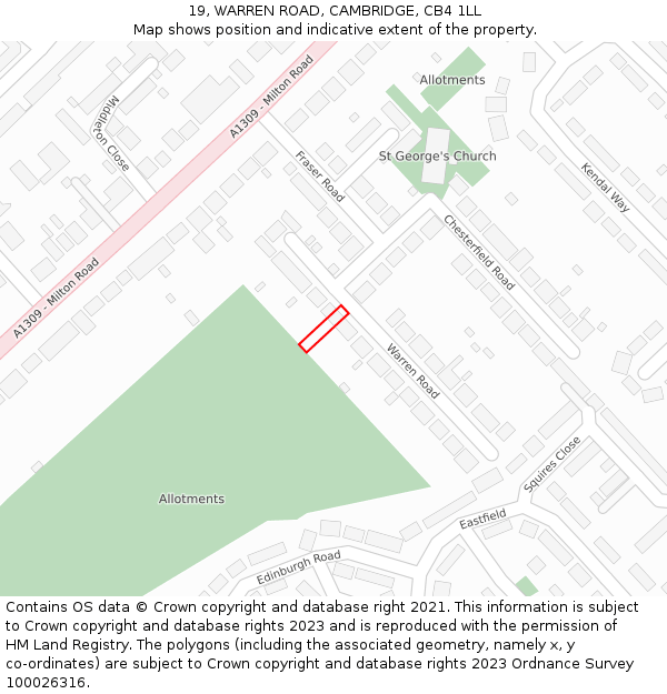 19, WARREN ROAD, CAMBRIDGE, CB4 1LL: Location map and indicative extent of plot