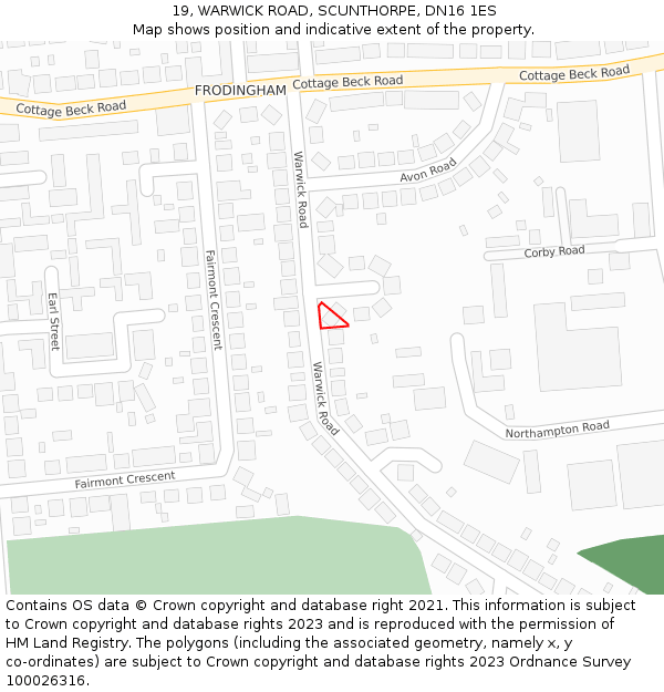 19, WARWICK ROAD, SCUNTHORPE, DN16 1ES: Location map and indicative extent of plot