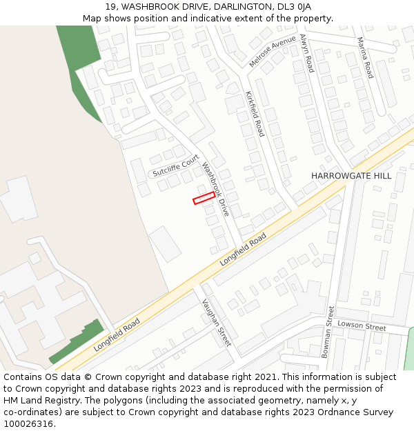 19, WASHBROOK DRIVE, DARLINGTON, DL3 0JA: Location map and indicative extent of plot