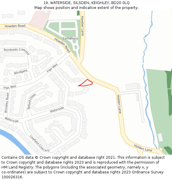 19, WATERSIDE, SILSDEN, KEIGHLEY, BD20 0LQ: Location map and indicative extent of plot