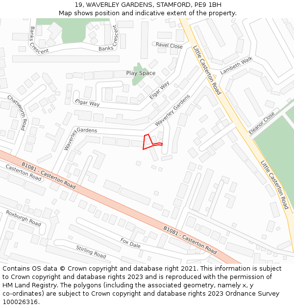 19, WAVERLEY GARDENS, STAMFORD, PE9 1BH: Location map and indicative extent of plot