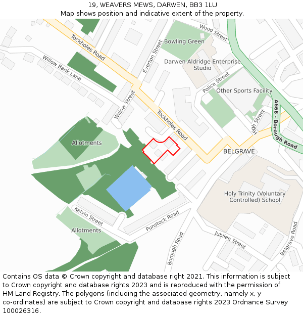 19, WEAVERS MEWS, DARWEN, BB3 1LU: Location map and indicative extent of plot