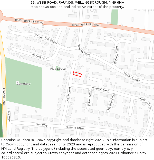 19, WEBB ROAD, RAUNDS, WELLINGBOROUGH, NN9 6HH: Location map and indicative extent of plot