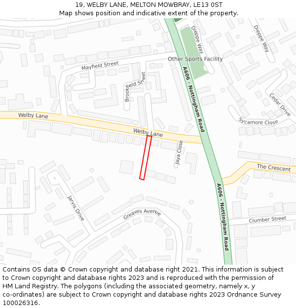 19, WELBY LANE, MELTON MOWBRAY, LE13 0ST: Location map and indicative extent of plot