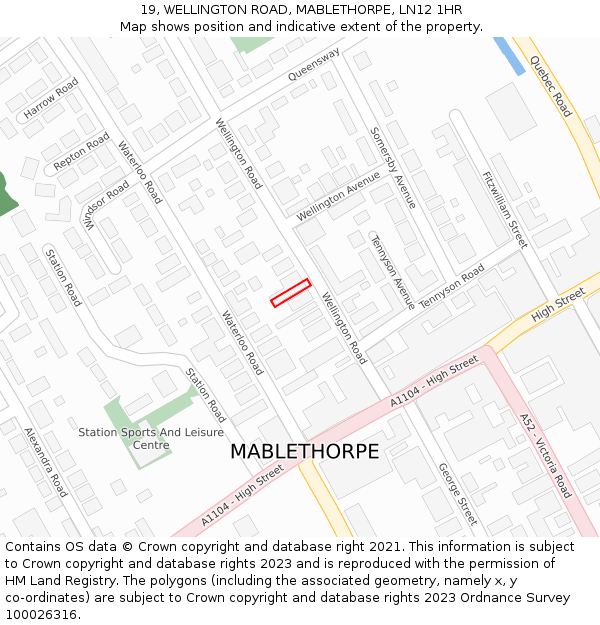 19, WELLINGTON ROAD, MABLETHORPE, LN12 1HR: Location map and indicative extent of plot