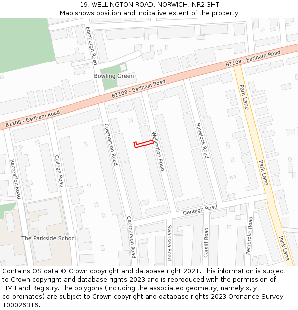 19, WELLINGTON ROAD, NORWICH, NR2 3HT: Location map and indicative extent of plot
