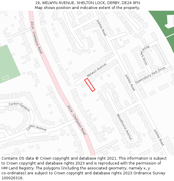 19, WELWYN AVENUE, SHELTON LOCK, DERBY, DE24 9FN: Location map and indicative extent of plot
