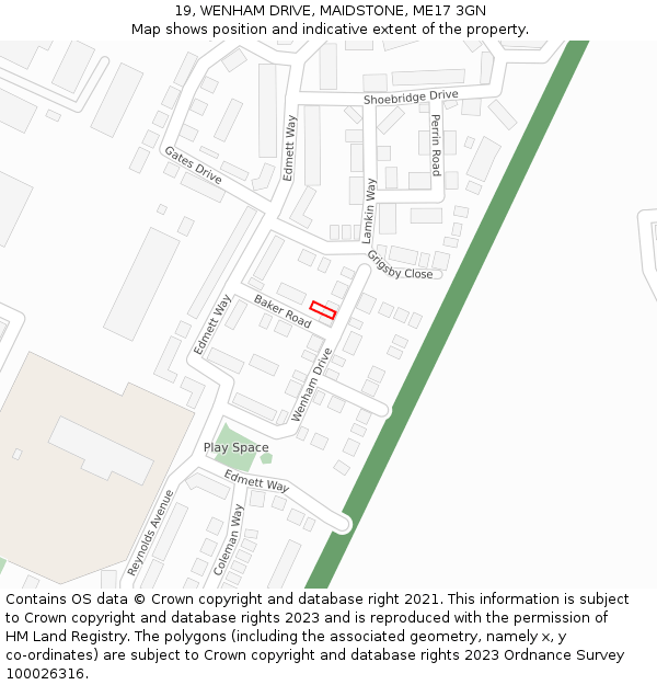 19, WENHAM DRIVE, MAIDSTONE, ME17 3GN: Location map and indicative extent of plot
